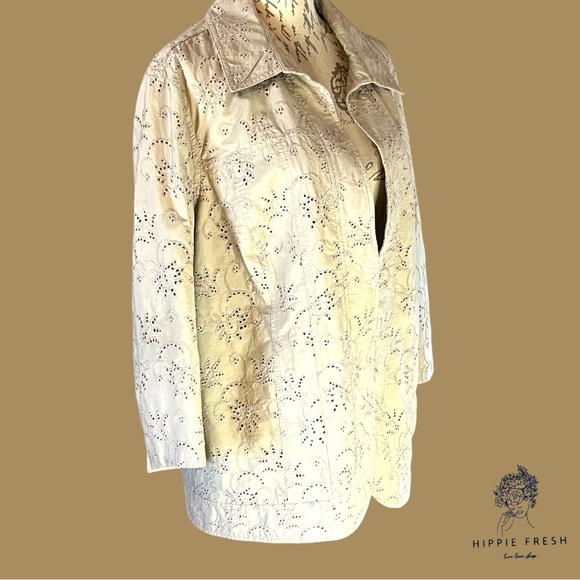 COLDWATER CREEK Women’s Café au Lait Brown Eyelet Open Front Jacket Plus Size 2X - Picture 2 of 6